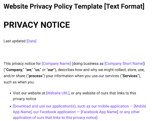 Privacy Policy and Website Notifications